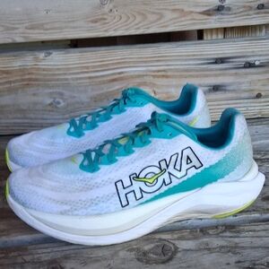 Hoka Mach X  Mens Teal and White Athletic Shoes